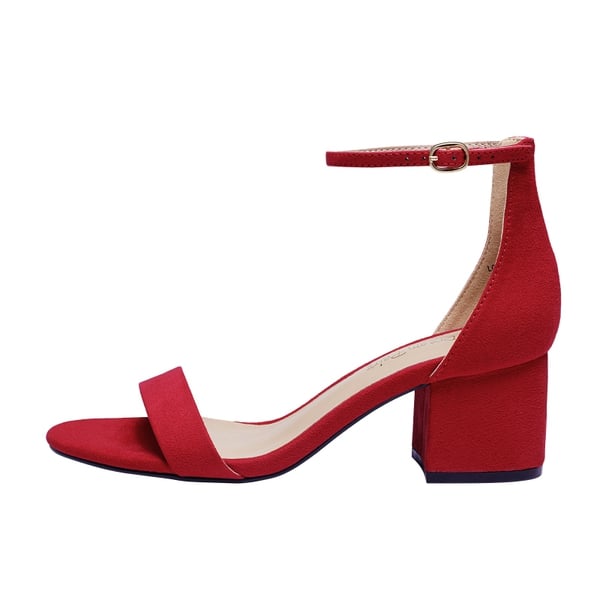 Chunky Low Heel Pump Sandals - RED SUEDE - 1